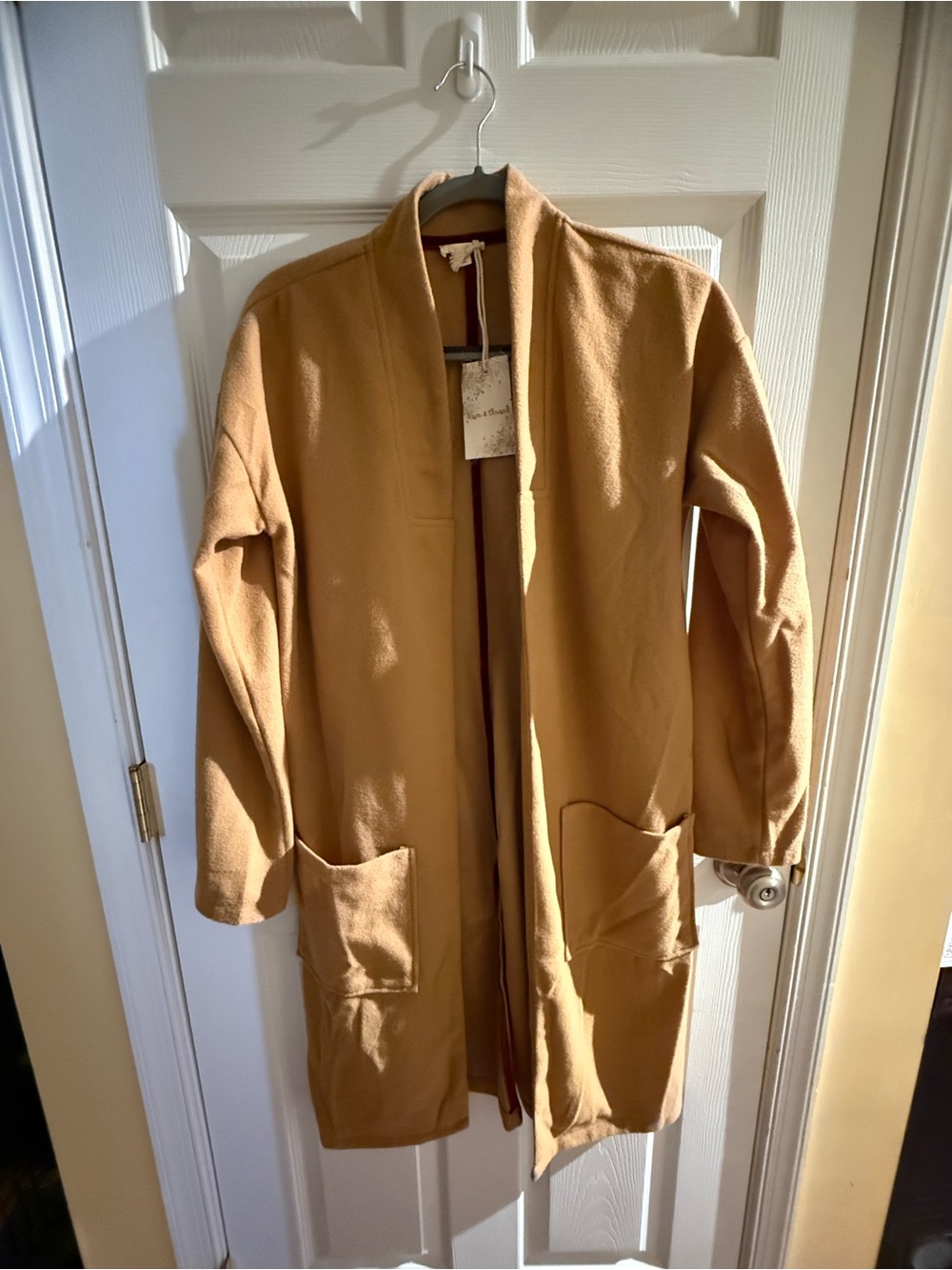 Hem & Thread Camel Open-Front Coatigan
